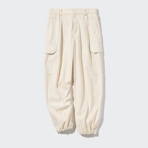 Uniqlo Ivory Cotton High Waist Cargo Style Casual Cinch Ankle Pants Size Small